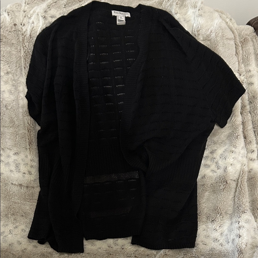 Kim Rogers Black Open-Front Short-Sleeve Lightweight Cardigan